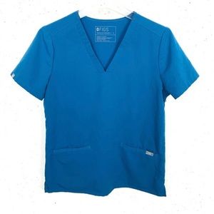 FIGS Casma Classic Fit 3 Pocket V-neck Technical Collection Scrub Top Small Blue